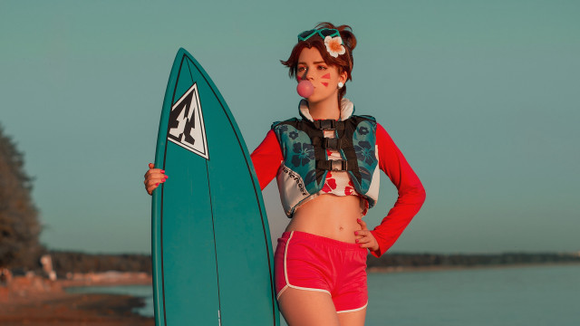 Woman bikini surfboard ocean graffiti free wallpaper - medium preview image