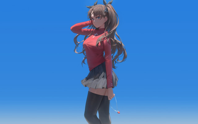 Tohsaka rin beach wind red free wallpaper - medium preview image