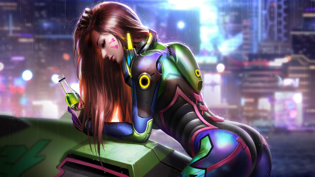 Futuristic suit city night bokeh free wallpaper - medium preview image