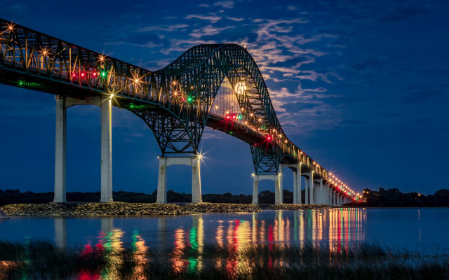 Bridge lights night sky water free wallpaper - medium preview image