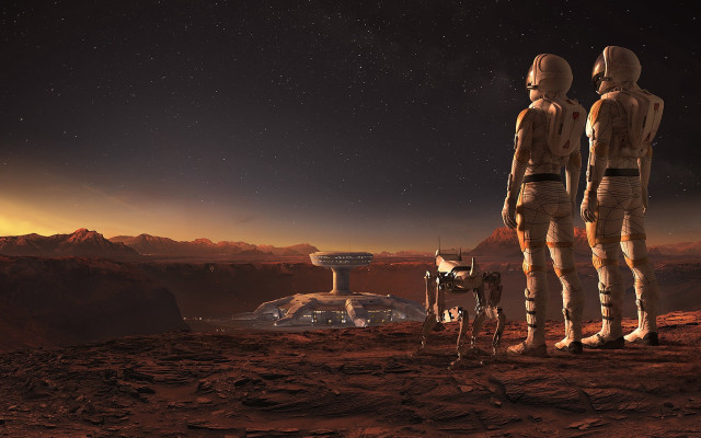 Desert couple dog space station free wallpaper - medium preview image