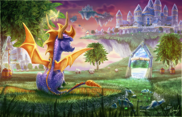 Dragon field castle dog sitting free wallpaper - medium preview image