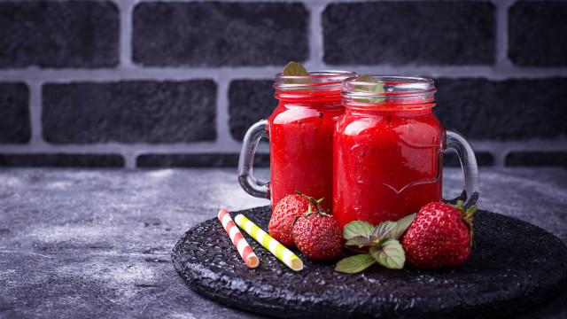 Strawberry smoothie jars black plate free wallpaper - medium preview image