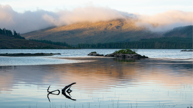 Lake mountain rock clouds beach free wallpaper - medium preview image