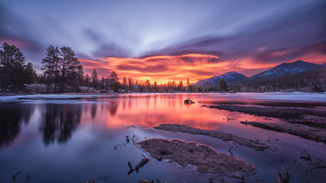 Lake boat sunset clouds trees free wallpaper - medium preview image