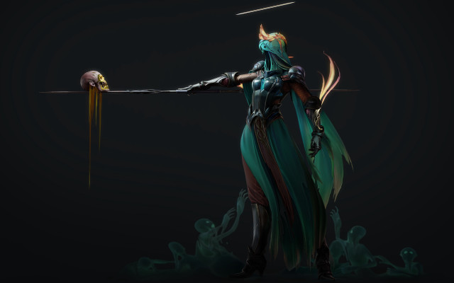 Woman green dress sword bird free wallpaper - medium preview image