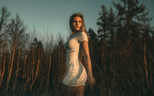 Woman white dress field trees #3 free wallpaper - medium preview image