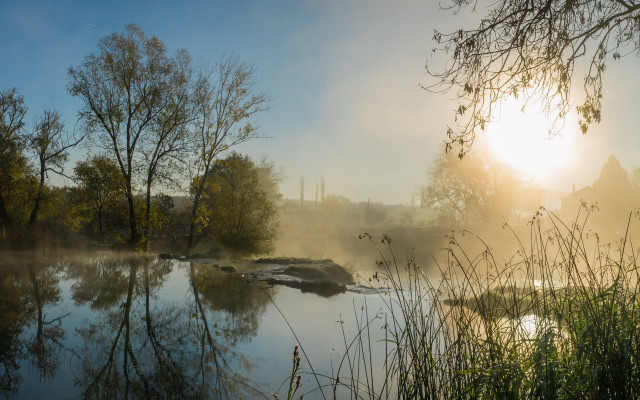 River foggy sky trees sun free wallpaper - medium preview image
