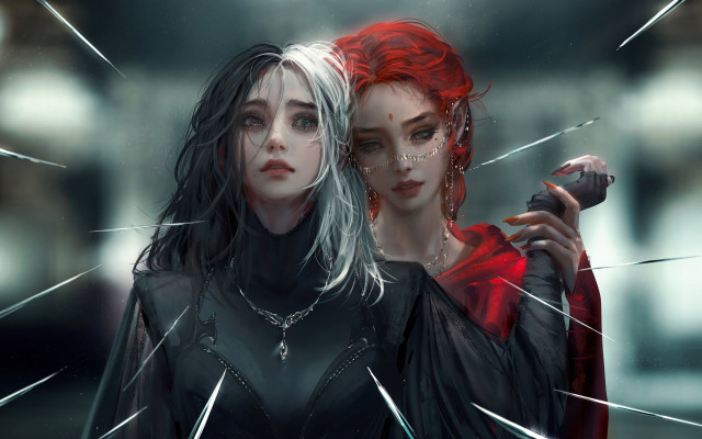 Two women cyberpunk red hair free wallpaper - medium preview image