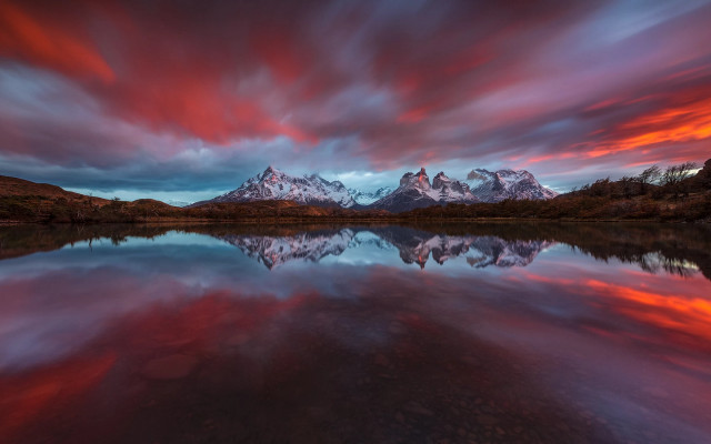 Mountain range reflection sunset mystical free wallpaper - medium preview image