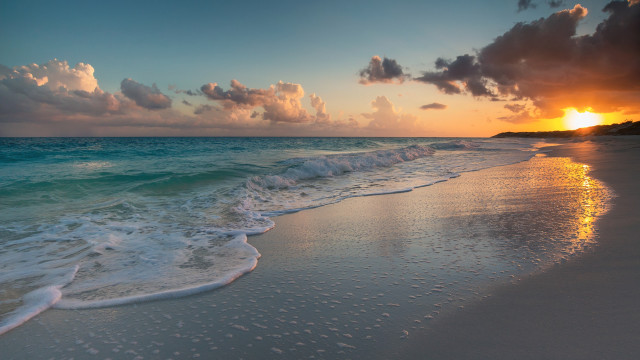 Beach waves sunset clouds reflection free wallpaper - medium preview image