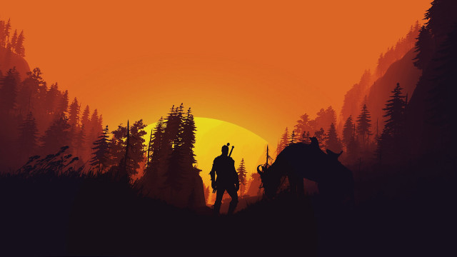 Horseman forest sunset silhouette autumn free wallpaper - medium preview image