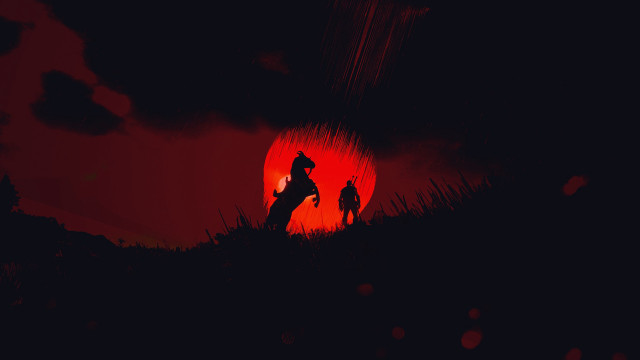 Couple hillside red sun silhouette free wallpaper - medium preview image