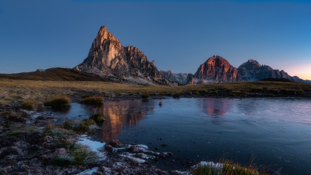 Mountain lake grassy field snowy free wallpaper - medium preview image