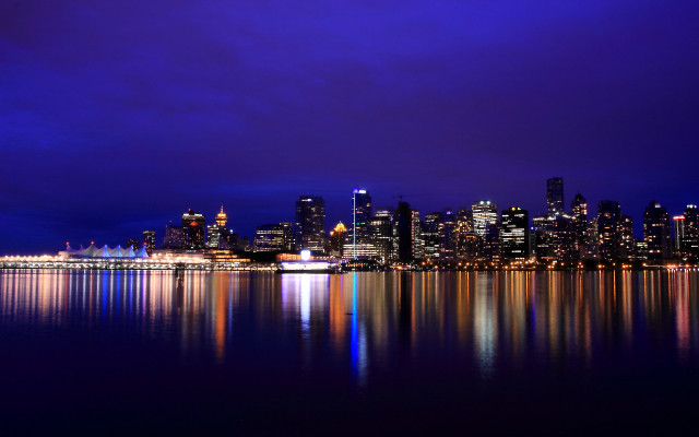 Vancouver skyline night reflection bridge free wallpaper - medium preview image