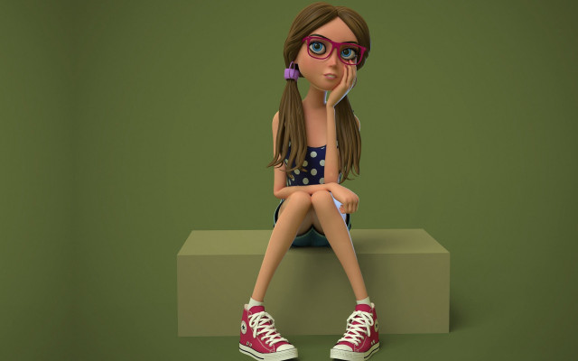 3D girl sitting cellphone bare free wallpaper - medium preview image