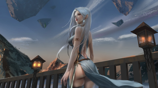 White haired woman bridge sword free wallpaper - medium preview image