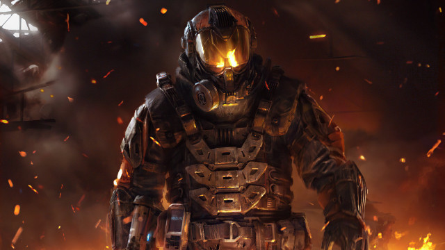 Futuristic man armor fire smoke free wallpaper - medium preview image