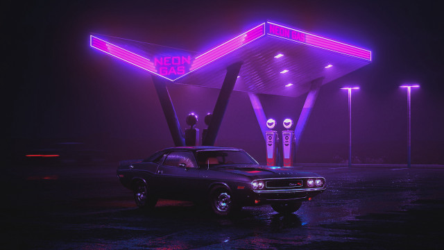 Retrocar gasstation neon octane 3drender free wallpaper - medium preview image