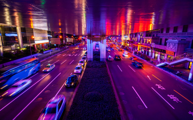 Neon cyberpunk tokyo cityscape traffic free wallpaper - medium preview image