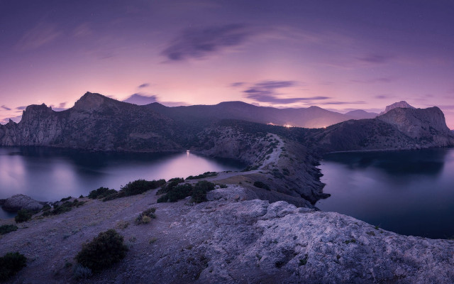 Mountain lake night purple sky #2 free wallpaper - medium preview image
