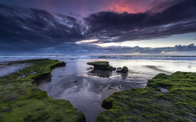 Beach rock formation moss sunset free wallpaper - medium preview image