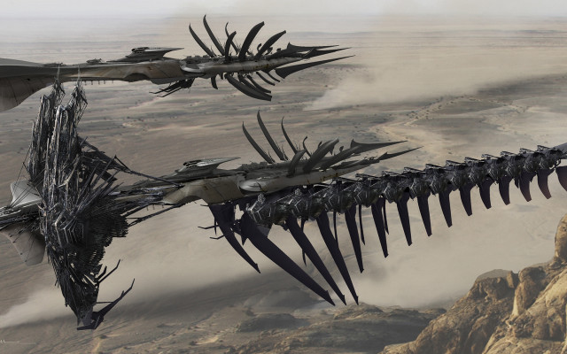 Strange birds desert mountains clouds free wallpaper - medium preview image