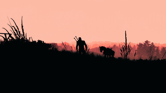 Silhouette dog man sunset grass free wallpaper - medium preview image
