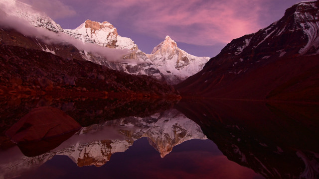Mountain lake pink sky clouds #3 free wallpaper - medium preview image