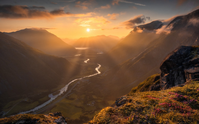 Valley river sunset clouds cityscape free wallpaper - medium preview image