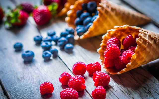 Berries icecream cones closeup food free wallpaper - medium preview image