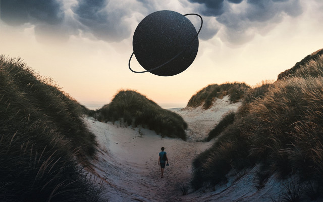 Man walking sand dunes giant free wallpaper - medium preview image