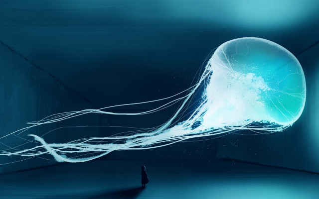 Jellyfish city night space earth free wallpaper - medium preview image