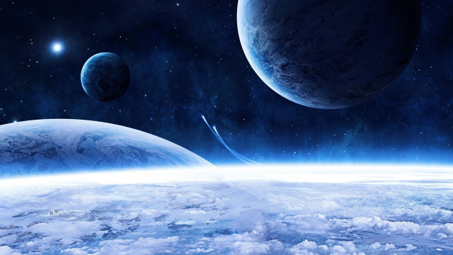 Planets clouds stars brightblue glow free wallpaper - medium preview image