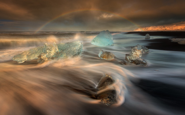 Rainbow ocean icebergs mystical colors free wallpaper - medium preview image