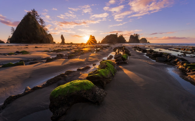 Beach rocks moss sunset formation free wallpaper - medium preview image