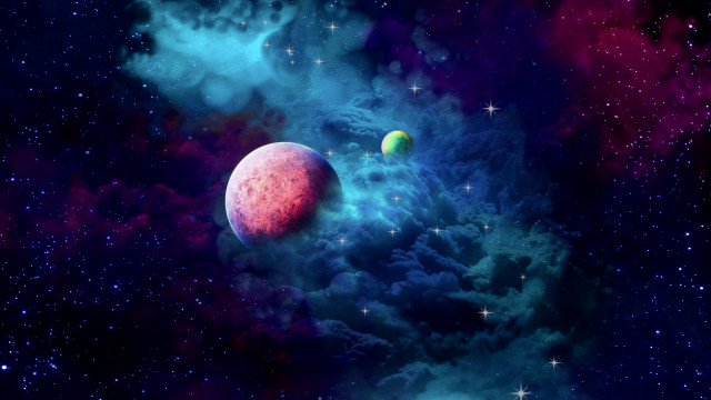 Space planets stars clouds aurora free wallpaper - medium preview image