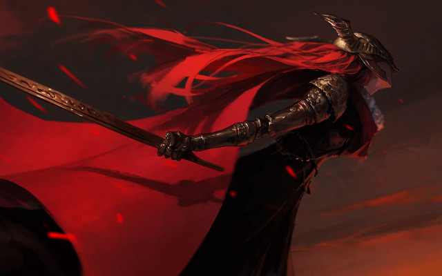 Woman sword redcape redsky fantasy free wallpaper - medium preview image
