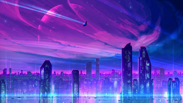 Futuristic city bird night sky free wallpaper - medium preview image