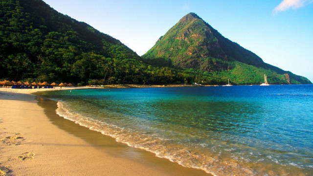 Beach mountain boat water shore free wallpaper - medium preview image