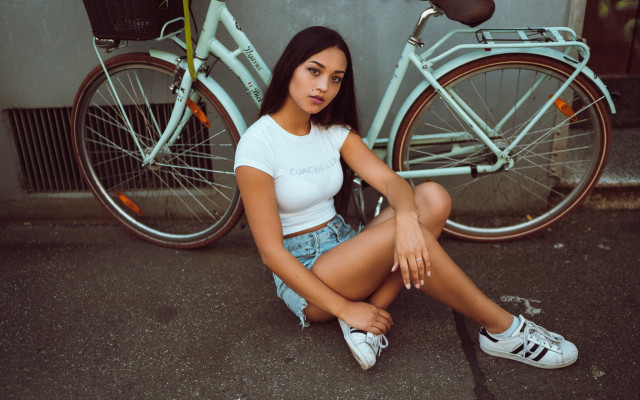 Woman bike street night starry free wallpaper - medium preview image