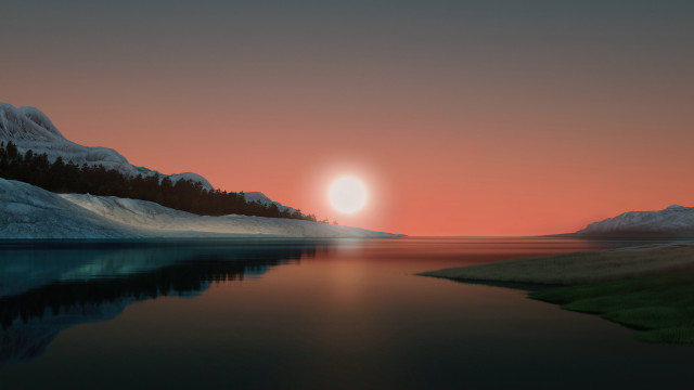 Sunset lake mountains matte painting free wallpaper - medium preview image