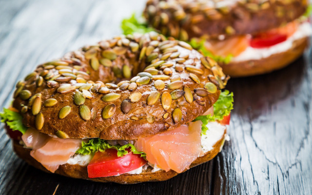 Bagel sandwich salmon lettuce sunflower free wallpaper - medium preview image