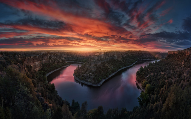Sunset river forest red sky free wallpaper - medium preview image