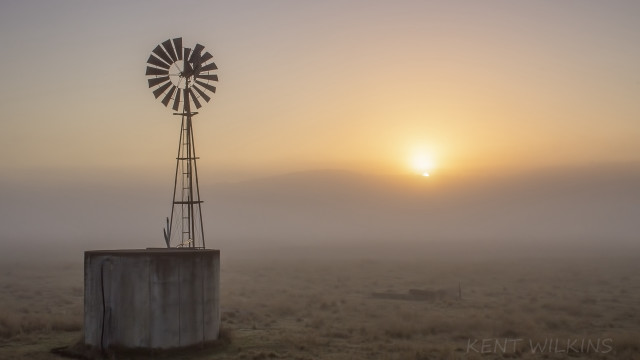 Windmill field sunset fog mist free wallpaper - medium preview image