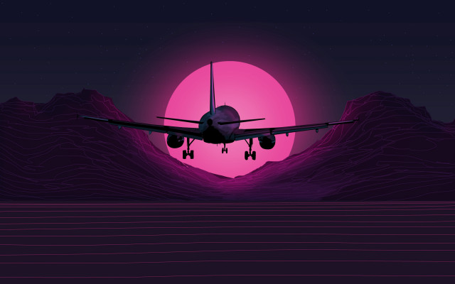 Night mountains plane pink sun free wallpaper - medium preview image