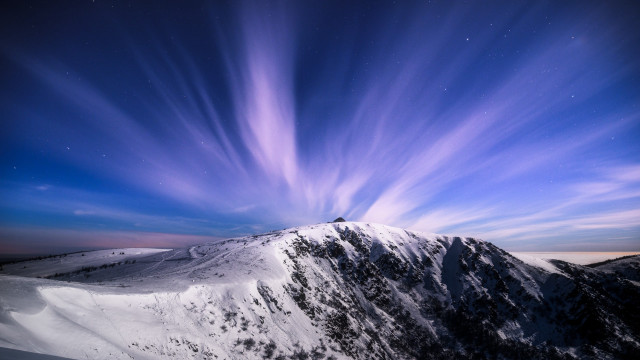 Mountain clouds snowy sky aurora free wallpaper - medium preview image