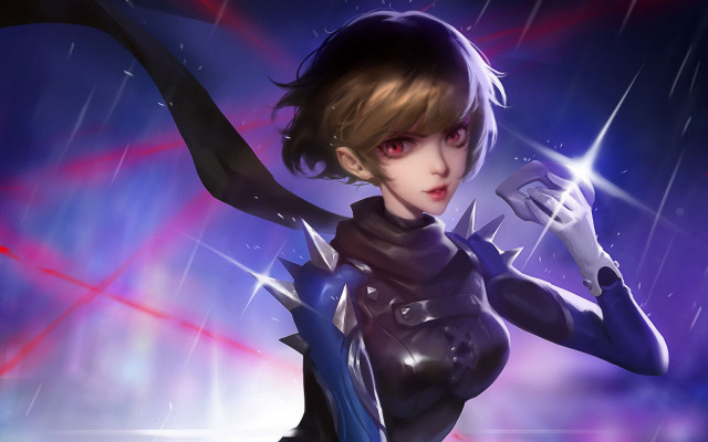 Futuristic woman sword rain red free wallpaper - medium preview image