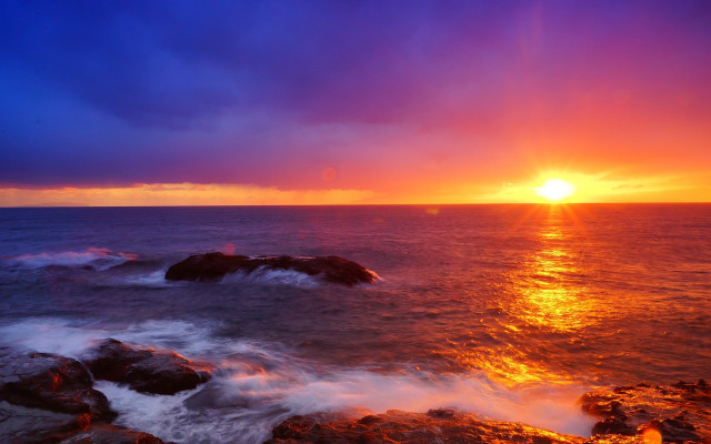 Sunset ocean waves rocks cityscape #4 free wallpaper - medium preview image