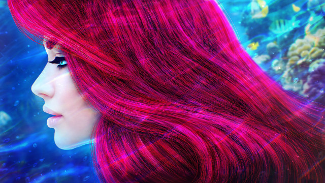 Red haired woman underwater hologram free wallpaper - medium preview image